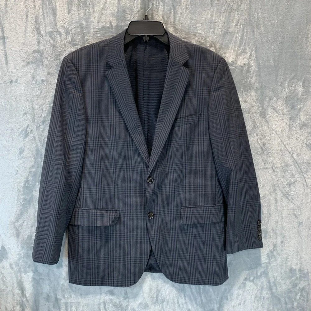 Boss Men's Blazer‎ 40S Sport Coat Blue Plaid Tailored Fit Wool Office Career